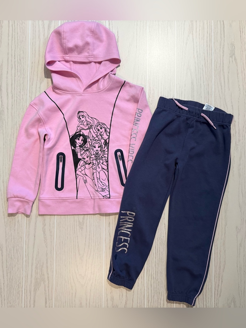 Disney Princess Girls 5/6 Fleece Lined Hoodie Jogger Set Pink Winter Outfit